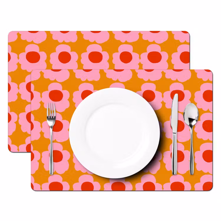 Placemat - 6 stuks - Retro - Bloemen - Roze — 2