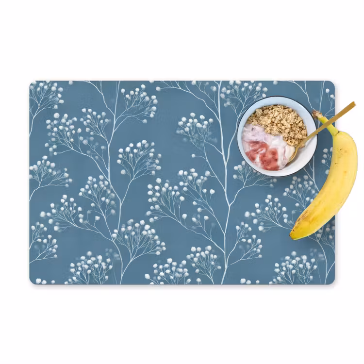Placemat - 6 stuks - Takken - Bessen - Patroon - Lichtblauw — 1