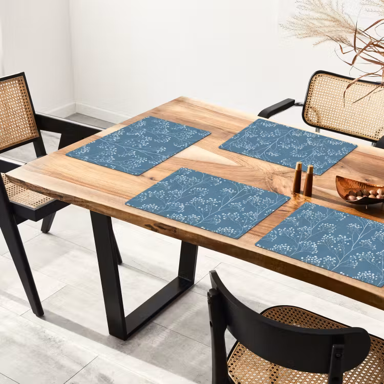 Placemat - 6 stuks - Takken - Bessen - Patroon - Lichtblauw — 5