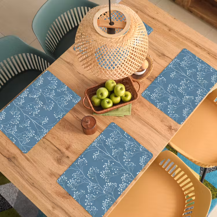 Placemat - 6 stuks - Takken - Bessen - Patroon - Lichtblauw — 6