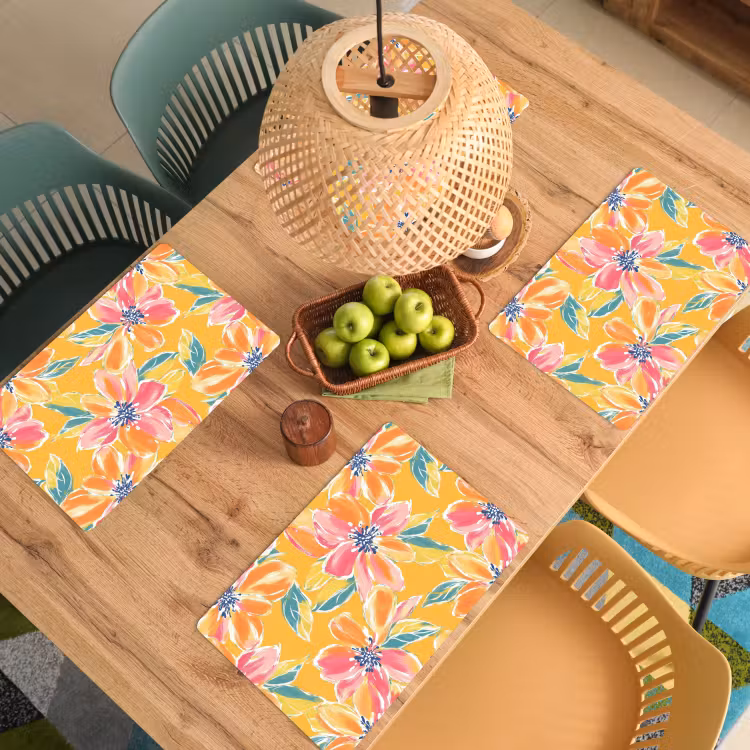 Placemat - 6 stuks - Textuur - Bloemen - Kleurrijk — 6