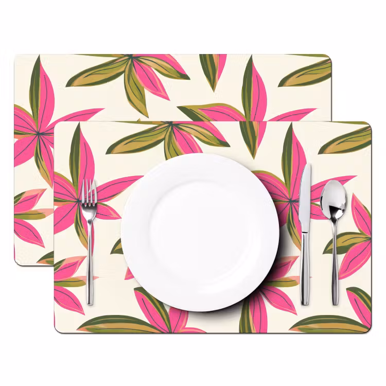 Placemat - 6 stuks - Tropisch - Bloem - Roze — 2