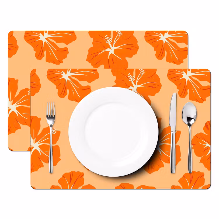 Placemat - 6 stuks - Tropisch - Hibiscus - Oranje — 2