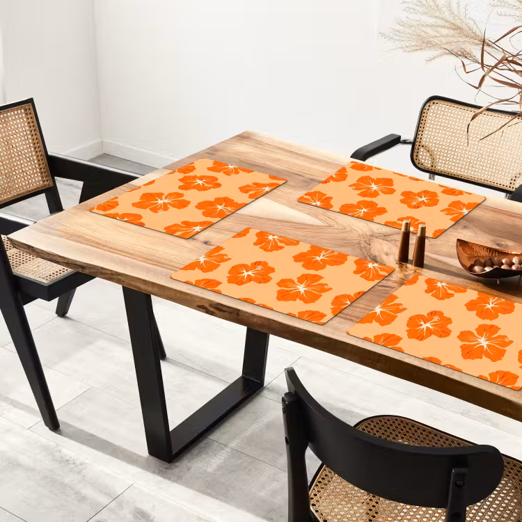 Placemat - 6 stuks - Tropisch - Hibiscus - Oranje — 5