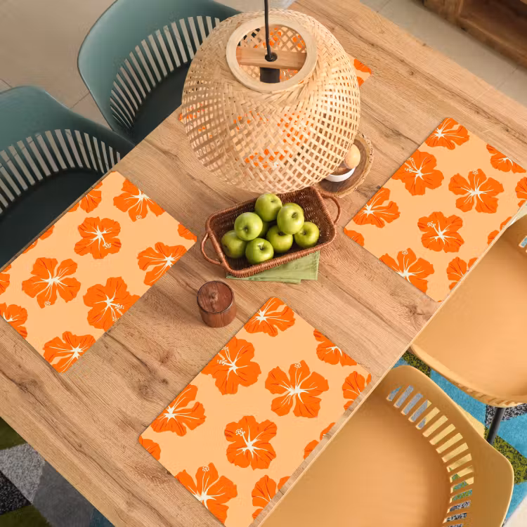 Placemat - 6 stuks - Tropisch - Hibiscus - Oranje — 6