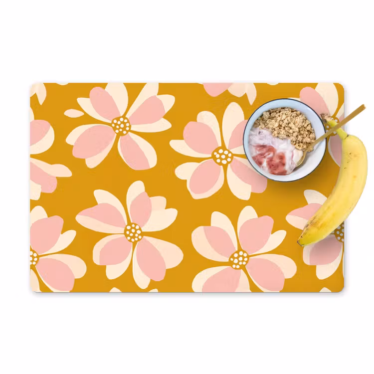 Placemat - 6 stuks - Vintage - Bloemen - Okergeel — 1