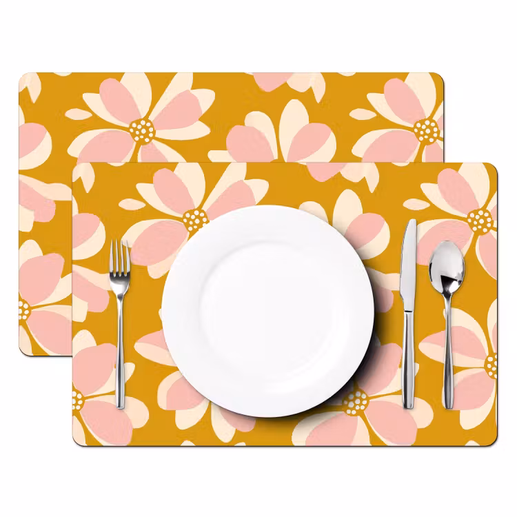Placemat - 6 stuks - Vintage - Bloemen - Okergeel — 2