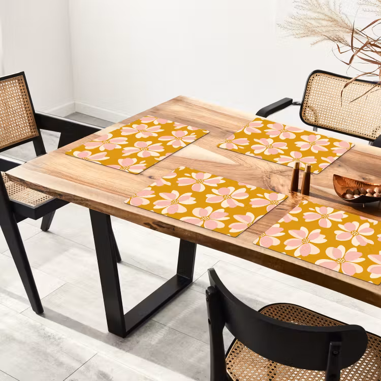 Placemat - 6 stuks - Vintage - Bloemen - Okergeel — 5