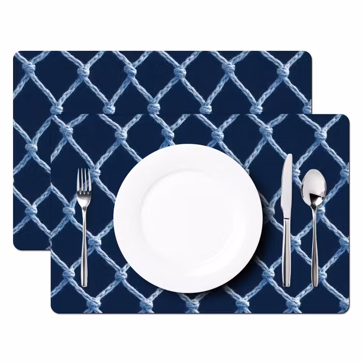 Placemat - 6 stuks - Visnet - Touw - Patroon - Marineblauw — 2