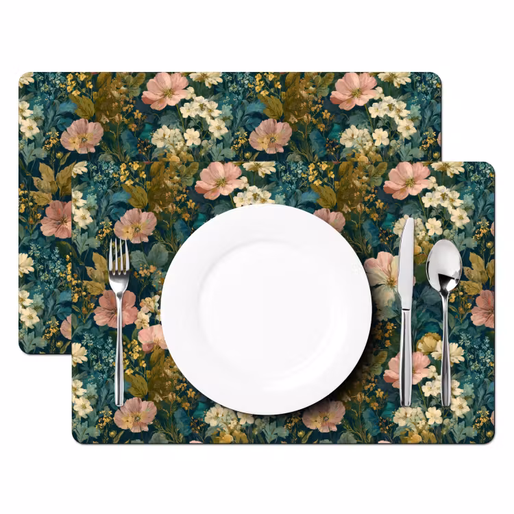 Placemat - 6 stuks - Wilde bloemen - Botanisch - Patroon - Roze - Romantisch — 2