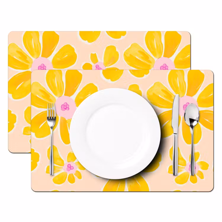 Placemat - 6 stuks - Zomers - Bloemen - Geel — 2