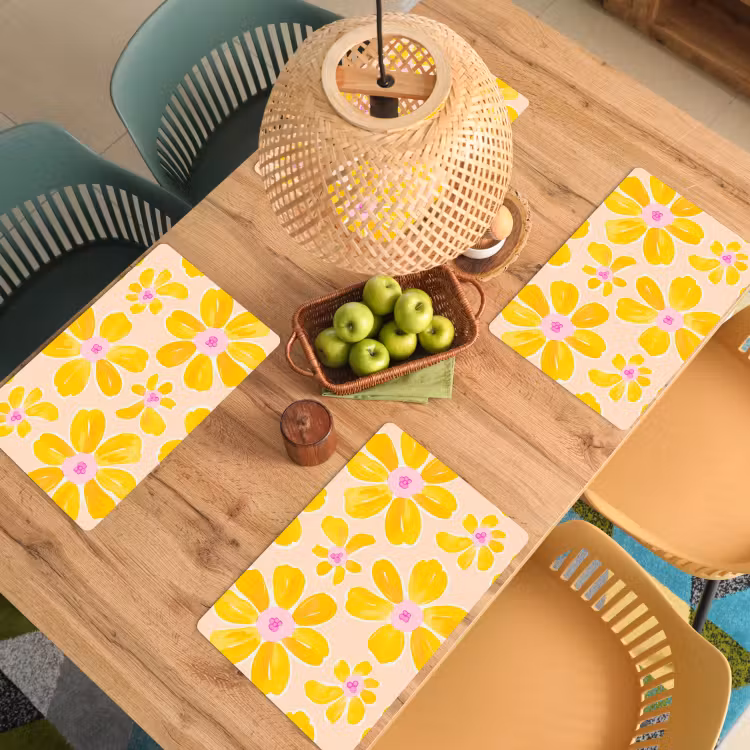 Placemat - 6 stuks - Zomers - Bloemen - Geel — 6