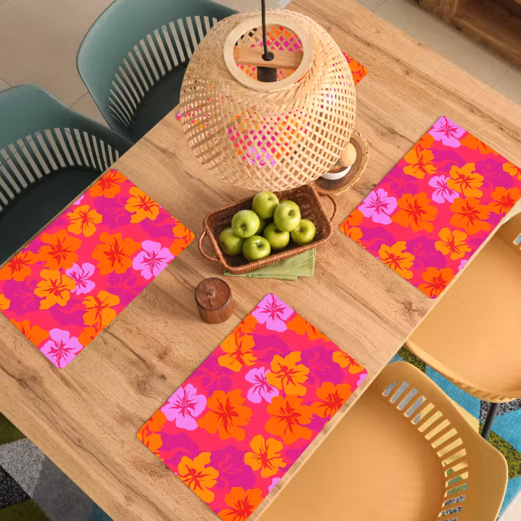 Placemat - 6 stuks - Zomers - Hibiscus - Kleurrijk — 6