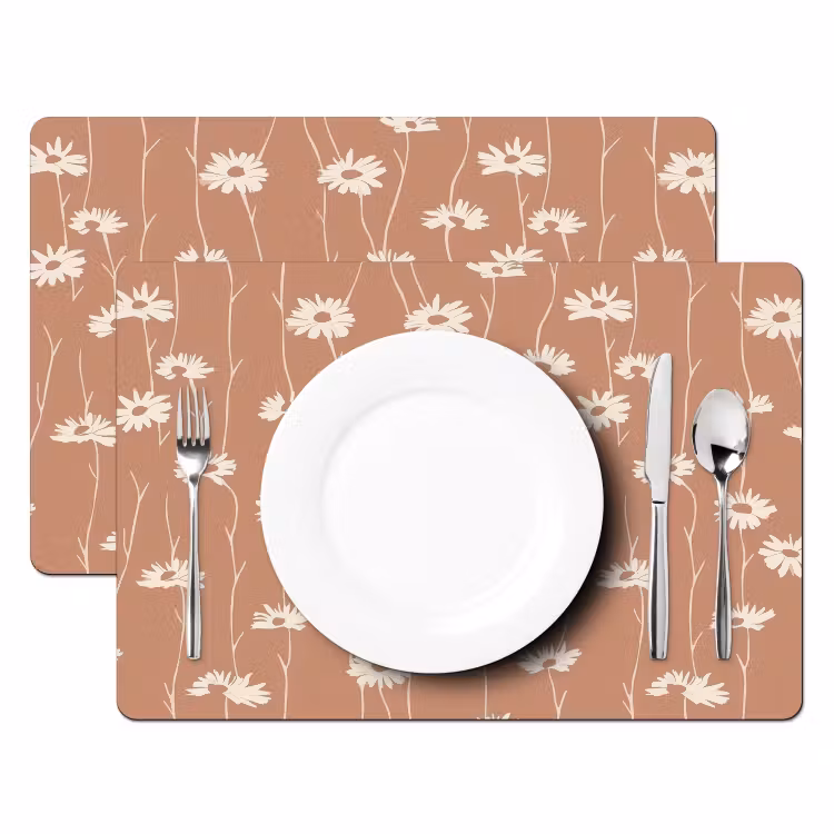 Placemat - 6 stuks - Madeliefjes - Subtiel - Terracotta — 2