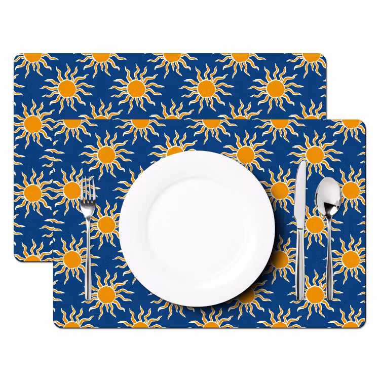 Placemat - 6 stuks - Zon - Patroon - Blauw — 2