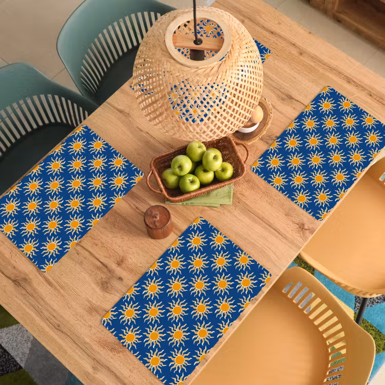 Placemat - 6 stuks - Zon - Patroon - Blauw — 6
