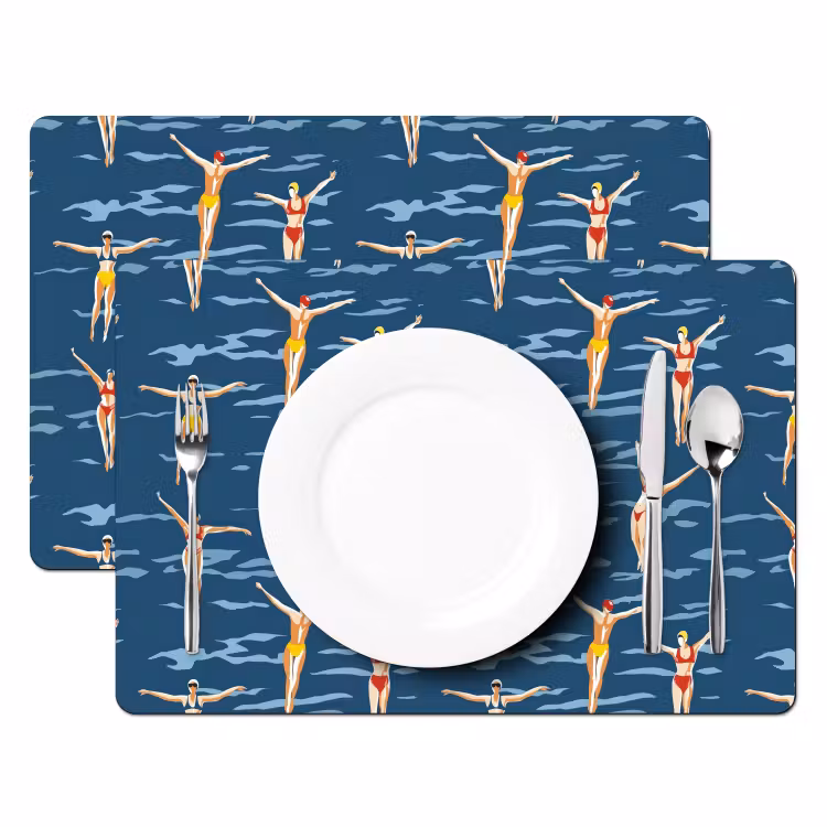 Placemat - 6 stuks - Zwemsters- Retro - Blauw — 2