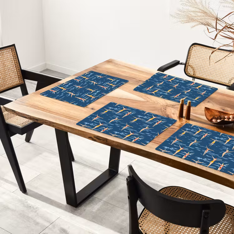 Placemat - 6 stuks - Zwemsters- Retro - Blauw — 5