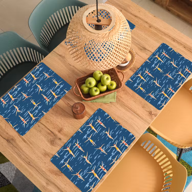 Placemat - 6 stuks - Zwemsters- Retro - Blauw — 6