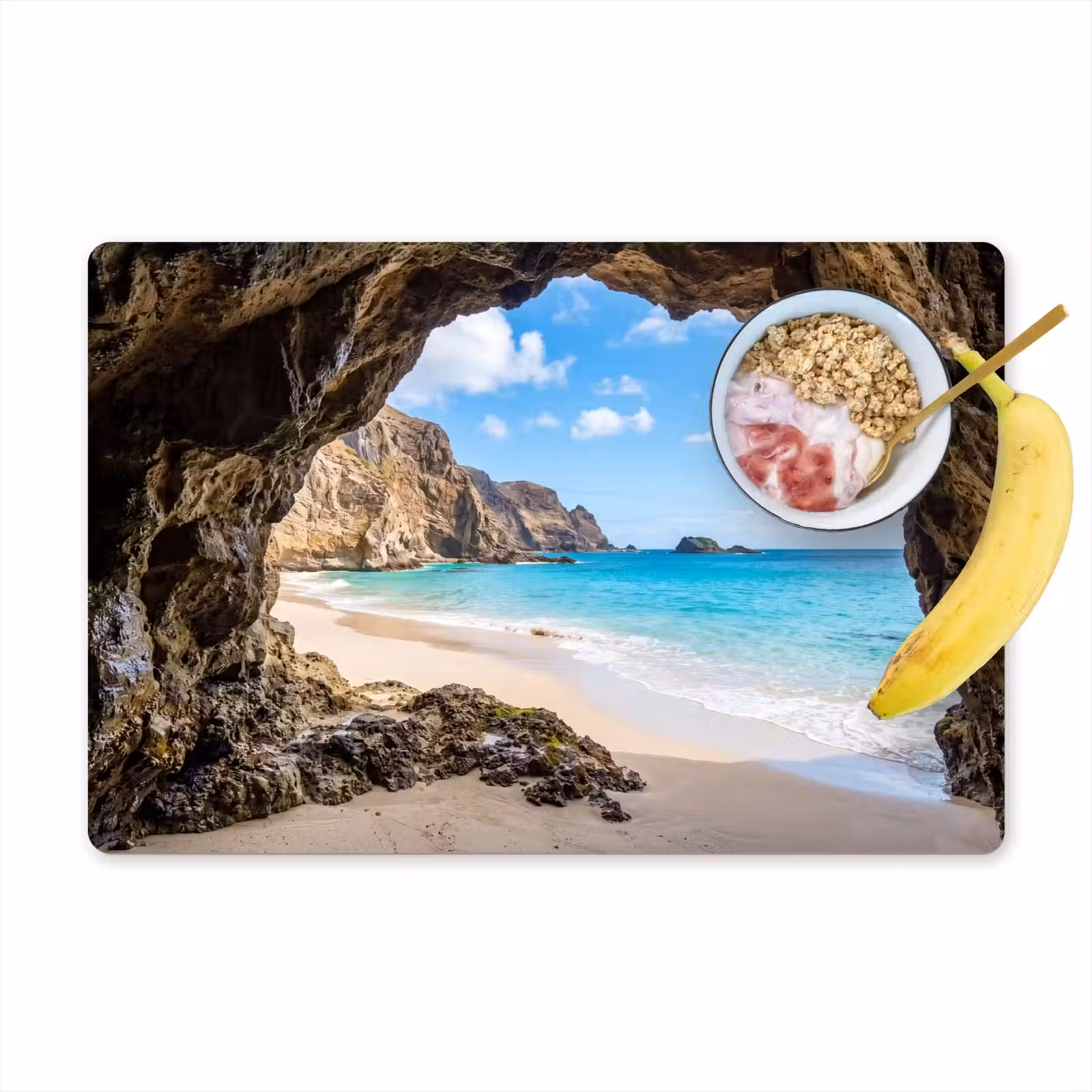 Placemat - 6 stuks - Grot - Strand - Zee - Blauw — 1
