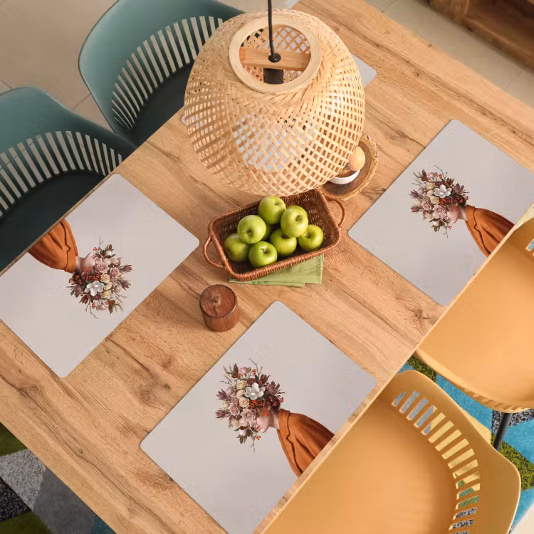 Placemat - 6 stuks - Gezicht - Boeket - Kleurrijk — 6