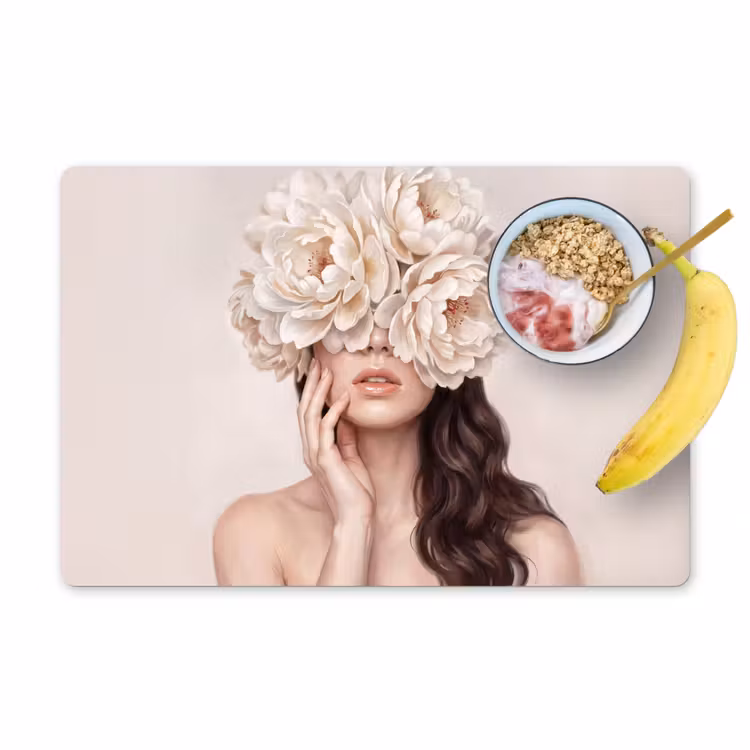 Placemat - 6 stuks - Gezicht - Pioenrozen - Crème — 1