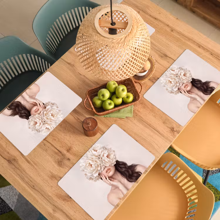 Placemat - 6 stuks - Gezicht - Pioenrozen - Crème — 6