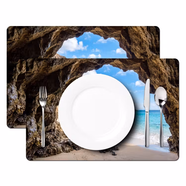 Placemat - 6 stuks - Grot - Strand - Zee - Blauw — 2