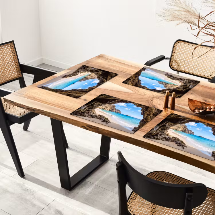 Placemat - 6 stuks - Grot - Strand - Zee - Blauw — 5