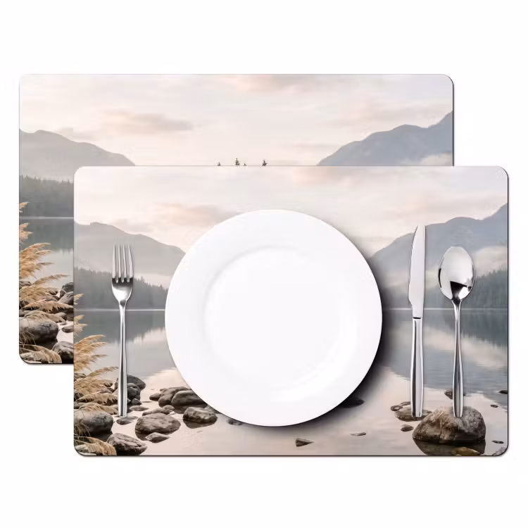Placemat - 6 stuks - Meer - Bergen - Landschap - Groen — 2