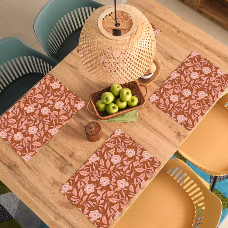 Placemat - 6 stuks - Patroon - Bladeren - Terracotta — 6
