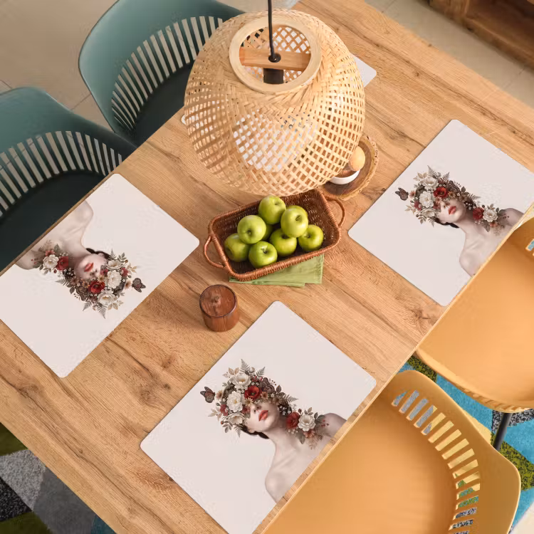Placemat - 6 stuks - Portret - Bloemen - Cremé — 6