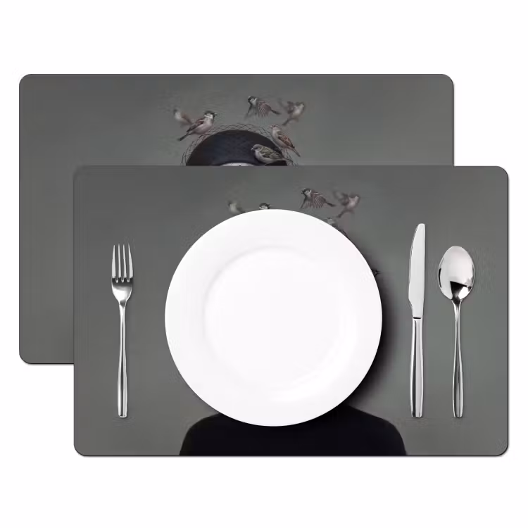 Placemat - 6 stuks - Portret - Vogels - Zwart — 2