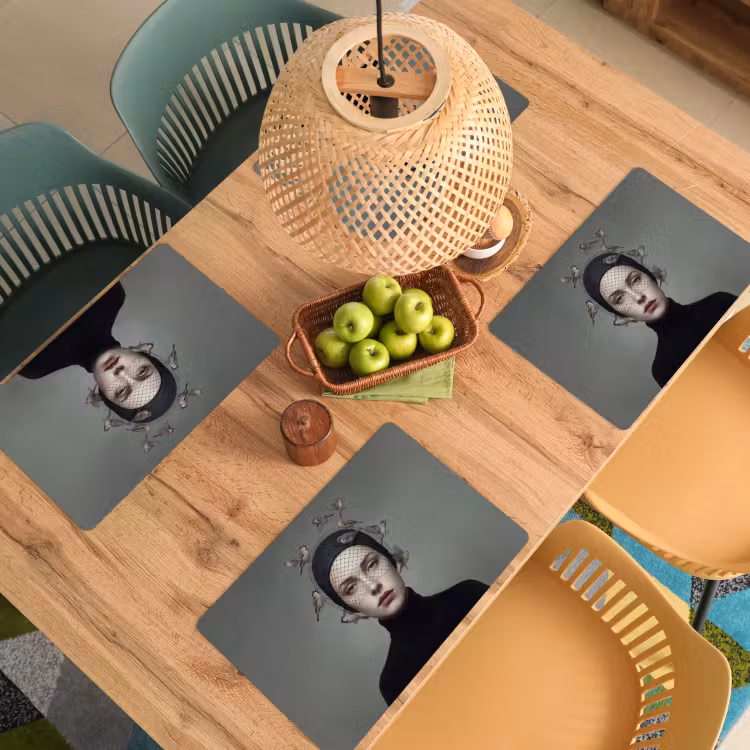 Placemat - 6 stuks - Portret - Vogels - Zwart — 6