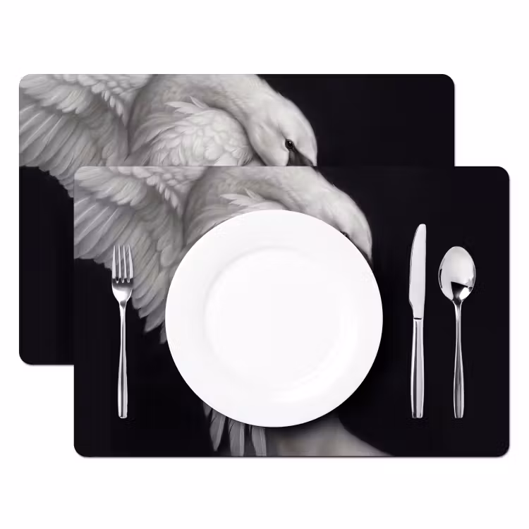 Placemat - 6 stuks - Portret - Zwaan - Zwart - Wit — 2