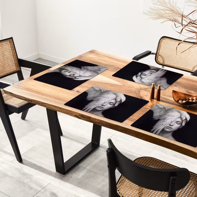 Placemat - 6 stuks - Portret - Zwaan - Zwart - Wit — 5