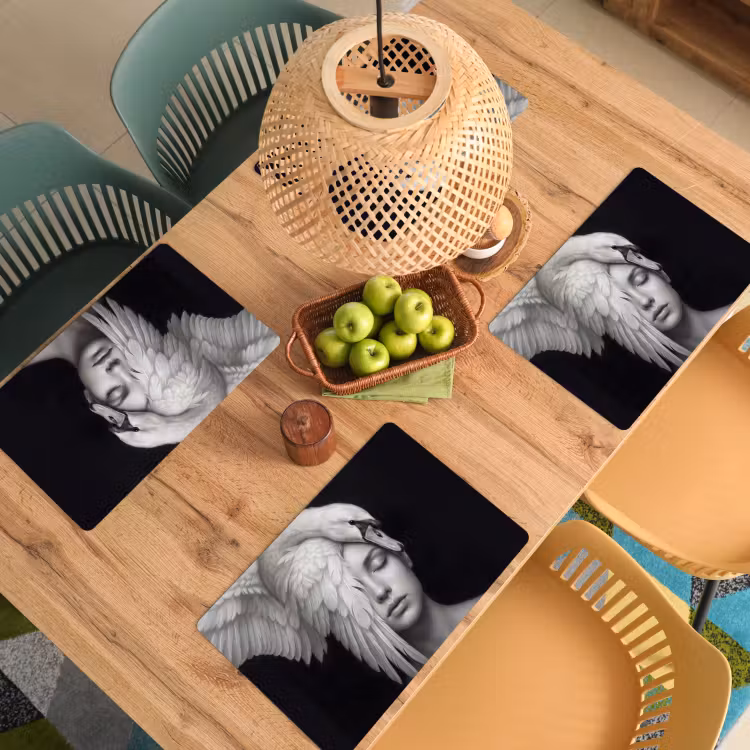 Placemat - 6 stuks - Portret - Zwaan - Zwart - Wit — 6