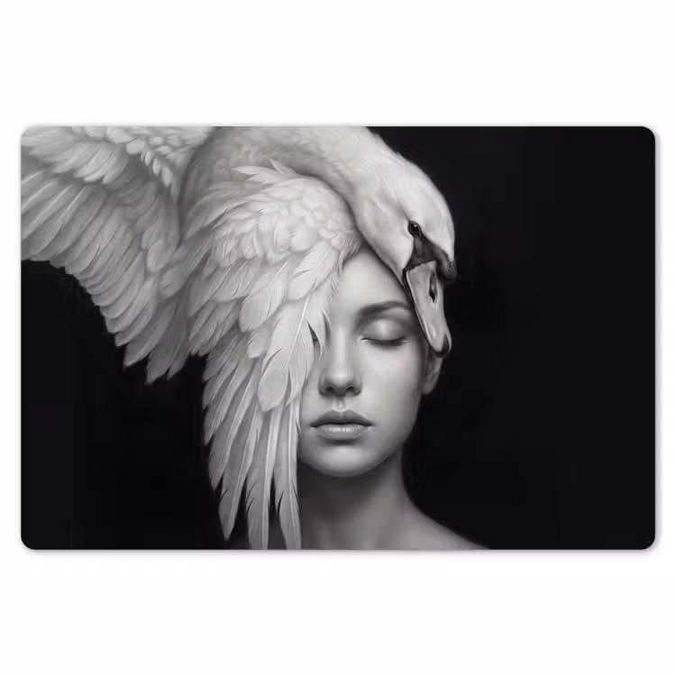 Placemat - 6 stuks - Portret - Zwaan - Zwart - Wit — 7