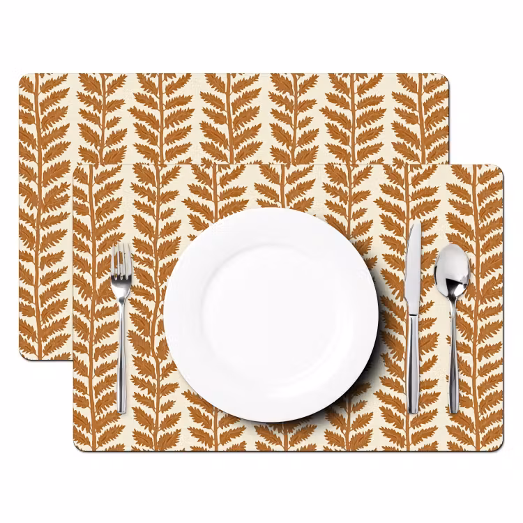 Placemat - 6 stuks - Textuur - Bladeren - Oker — 2