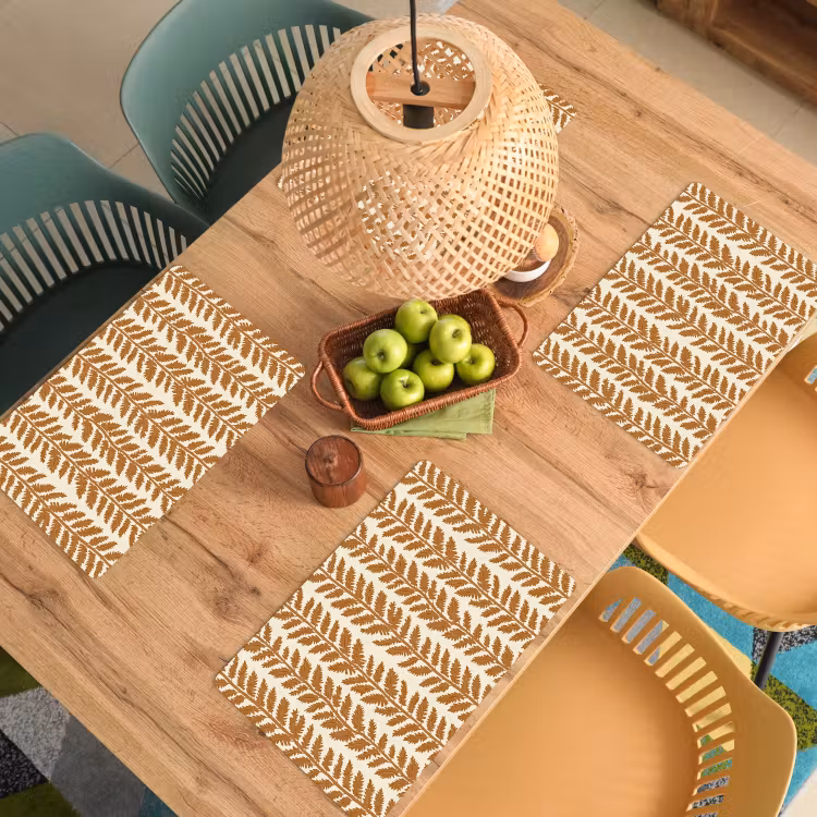 Placemat - 6 stuks - Textuur - Bladeren - Oker — 6