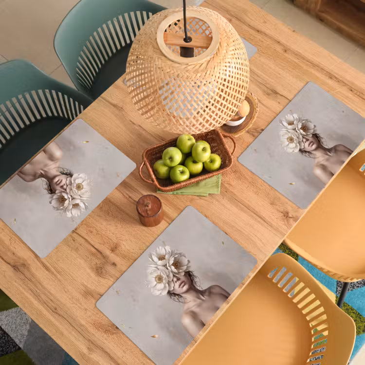 Placemat - 6 stuks - Vrouw - Pioenroos - Wit — 6
