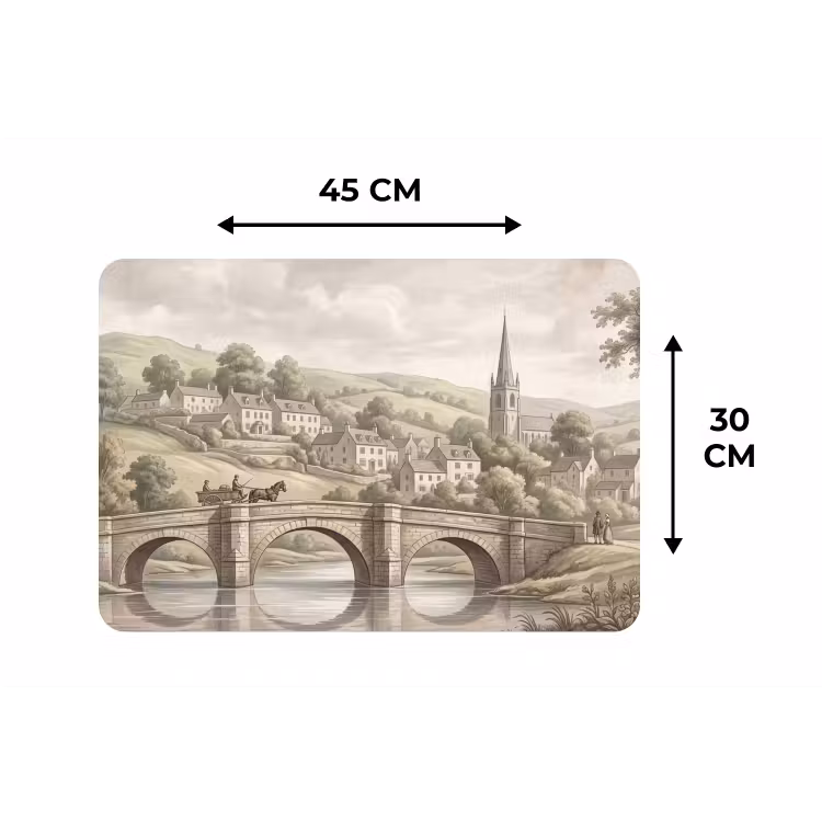 Placemat - 6 stuks - Dorp - Brug - Uitzicht - Groen — 3