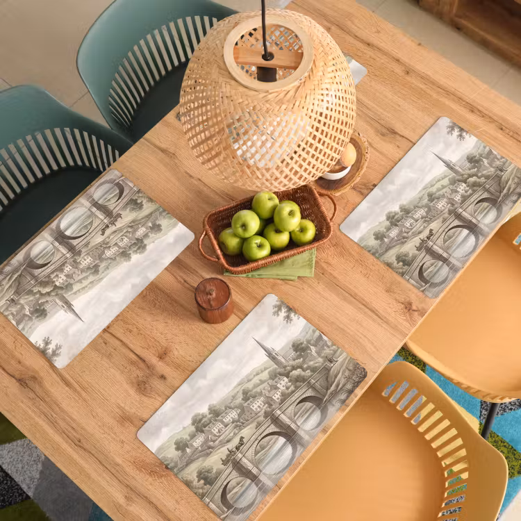 Placemat - 6 stuks - Dorp - Brug - Uitzicht - Groen — 6
