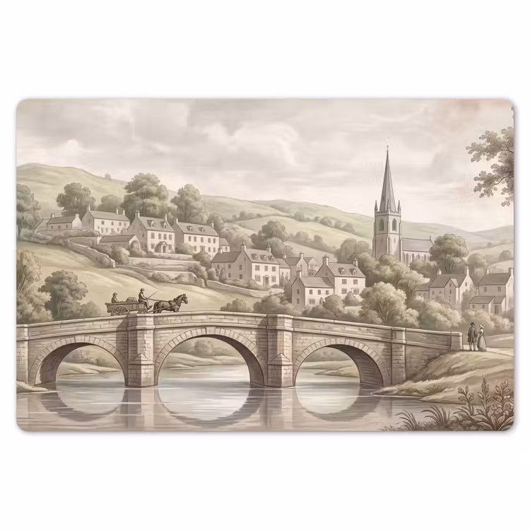 Placemat - 6 stuks - Dorp - Brug - Uitzicht - Groen — 7