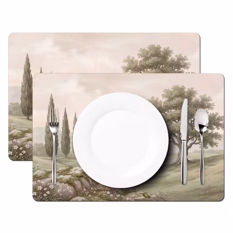 Placemat - 6 stuks - Heuvellandschap - Bomen - Natuur - Groen — 2