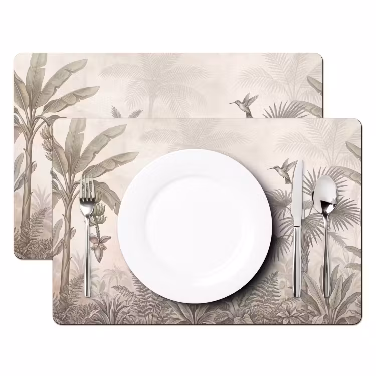 Placemat - 6 stuks - Jungle - Banenboom - Kolibrie - Beige — 2