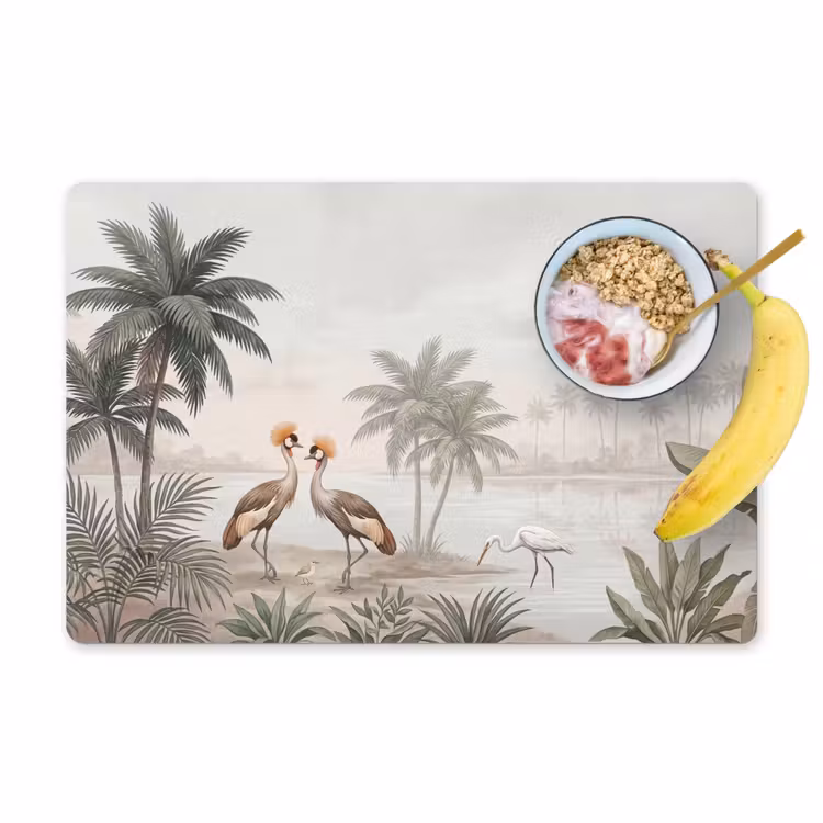 Placemat - 6 stuks - Kraanvogels - Palmbomen - Tropisch — 1