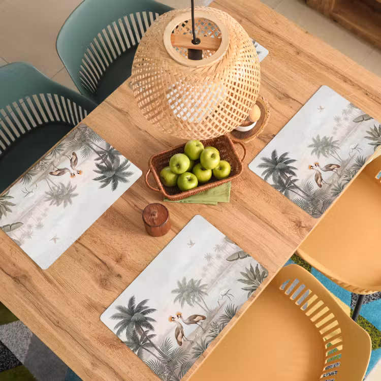 Placemat - 6 stuks - Kraanvogels - Palmbomen - Tropisch — 6