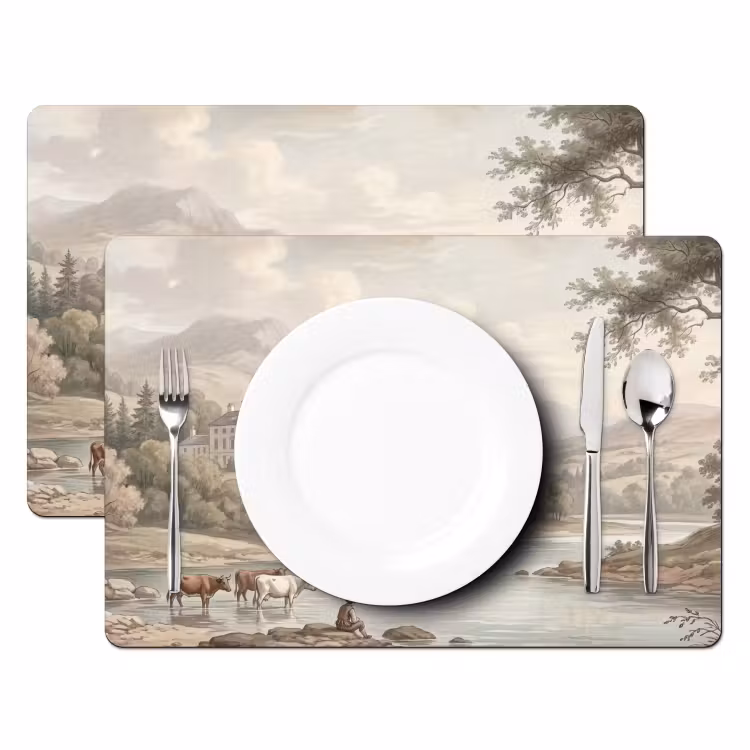 Placemat - 6 stuks - Landhuis - Rivier - Vee — 2