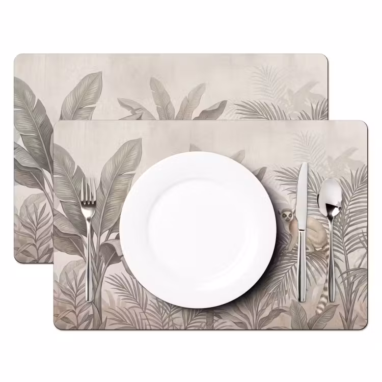 Placemat - 6 stuks - Natuur - Jungle - Ringstaartmaki - Bruin — 2